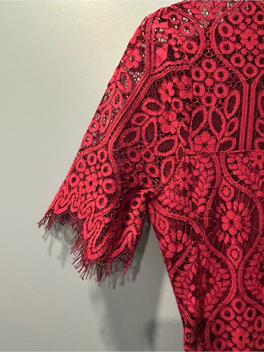 🚘Lulu's Raspberry Lace Midi Dress with High Neck - Picture 4 of 9